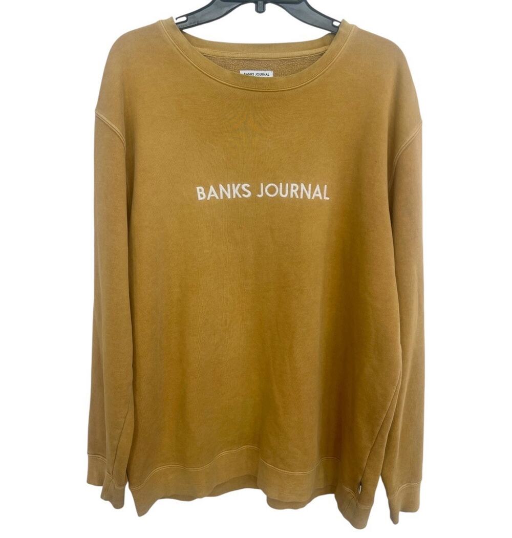 Banks Journal Organic Cotton Terry Embroidered Sweatshirt Sz L Mustard Yellow